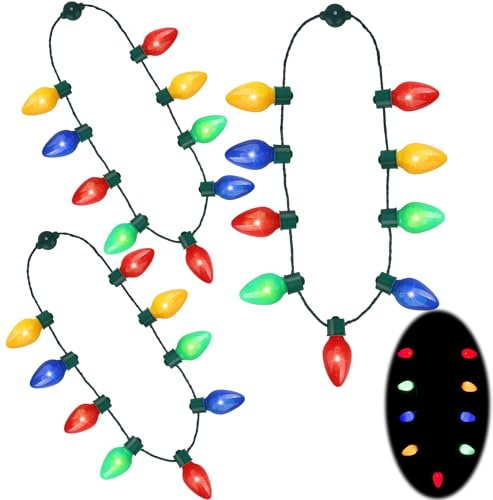Dilabnda Weihnachtskette mit Glühbirnen Lichterkette für Kinder Erwachsene, LED Blinkdekoration Geschenk für Weihnachtsparty Geburtstag, Hochzeit, Rave, Karneval, Partyhit (3 Stück)
