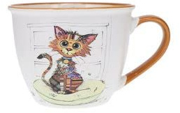 KIUB Bol timbale avec une anse - Motif chat marron stylisé- matière porcelaine fine - contenance 550ML