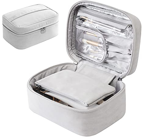 Kosmetiktasche Groß Kulturbeutel Reise-Make-up-Tasche wasserdichte Schminktasche Groß Kapazität für Damen（grau）