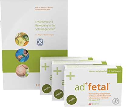 adfetal Vegan Pränatal - Folsäure, Jod, Vitamin D, Algen DHA - Nahrungsergänzung für Schwangerschaft - 90 Kapseln + Broschüre von Prof. Dr. K. J. Bühling