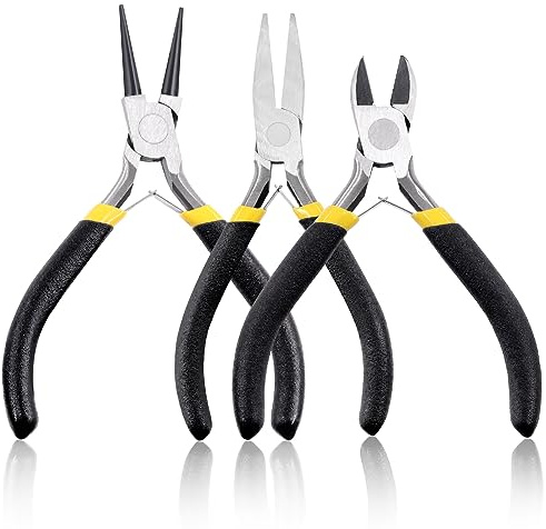 Mardatt 3-in-1 Jewelry Pliers Set - Round Nose, Wire Cutters & Flat Nose Pliers with Double Leaf Springs for Jewelry Making & Repairing