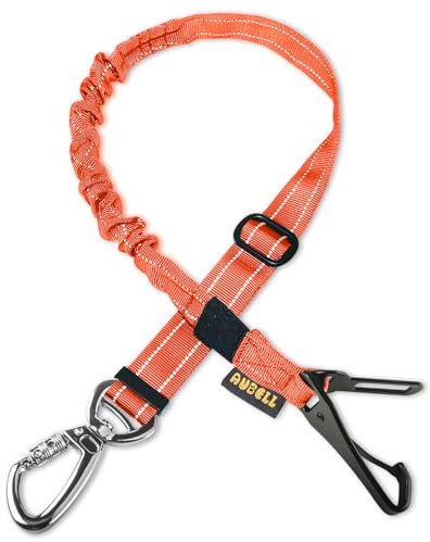 AUBELL Anschnallgurt Hund Auto,3-in-1 Bungee Hundegurt fürs Auto, Orange | Einstellbar Haustier Sicherheitsgurt Für Auto Hunde Geschirr Tether mit Clip Haken-Verschluss & Schnalle, Swivel Karabiner