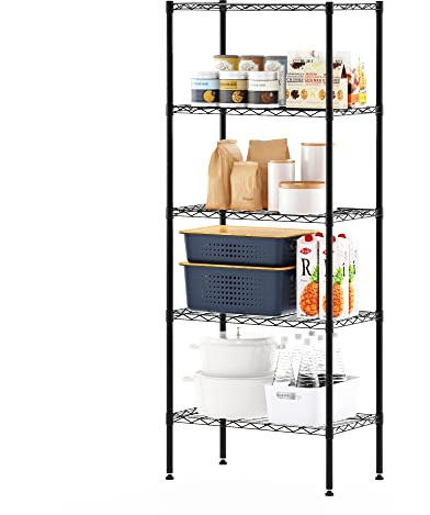 Furinno Wayar - Estante de Almacenamiento de Metal, 5 Niveles, 24 Pulgadas, Color Negro