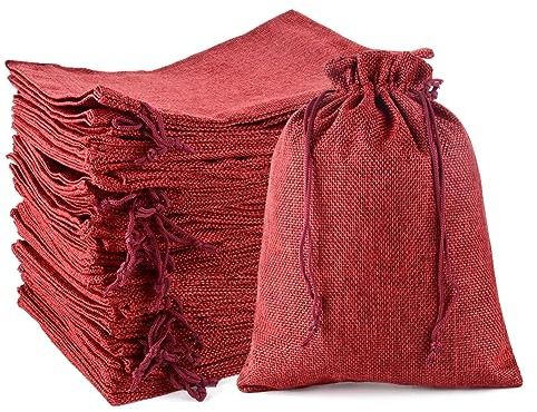 MAOOY Jutesäckchen, 100 Stück 20x30cm Groß Säckchen mit Kordelzug, Weinrot Stoffsäckchen für Schmuck Hochzeit Party Weihnachten und Adventskalender