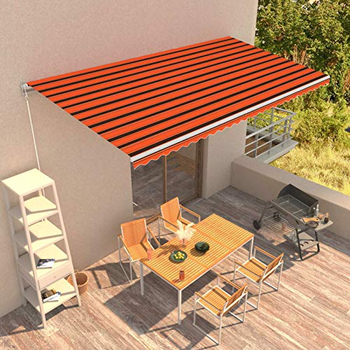 GuyAna Einziehbare Markise Handbetrieben 600 x 300 cm Gelenkarmmarkise Balkon Markise Kassettenmarkise Handkurbel Markise Sonnenmarkisen Orange und Braun