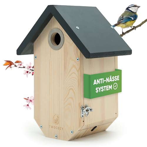 TWOCOZY Premium Nistkasten für Meisen | Kohlmeisen [SPECHTSCHUTZ & NESTSCHUTZ] wetterfest & verschraubt | Maße NABU konform | Vogelhaus zum Aufhängen für Meisen - 32 mm