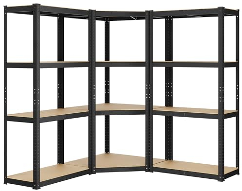 SONGMICS Juego de Estantería Esquinera de 4 Niveless, Estantería de Esquinera de Acero de Alta Resistencia, para Garaje, Almacén, Bodega, Carga de 1500 kg, Negro Tinta y Beige Natural GLR056B03