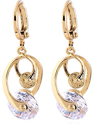 Bishilin Ohrringe Hängend Mädchen Vergoldet, Ohrhänger Creolen mit Weiß Zirkonia Gold Ohrringe Jugendstil in Bijouterie