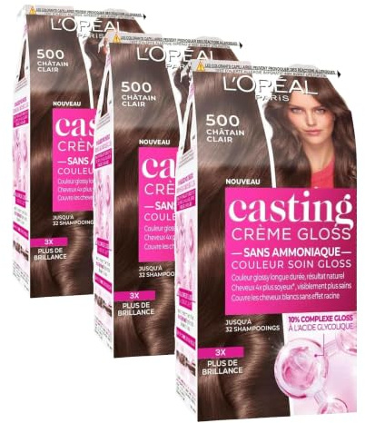 L’ORÉAL PARIS - Coloration Cheveux Semi-Permanente Ton sur Ton - Couleur Soin Gloss - Sans Ammoniaque - Casting Crème Gloss - Nuance : Châtain Clair (500)