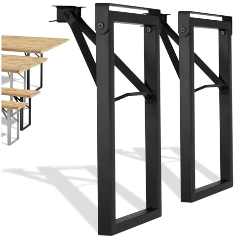 Natural Goods Berlin 2er Set Gartenbank Gestell klappbar (Schwarz, 43 cm x 23 cm) – Bankbeine im Kastenprofil für Bierbank aus Metall – Stabiles Outdoor Bankgestell für Garten, Terrasse & Camping