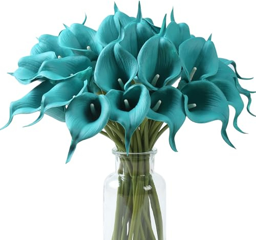 SITUMEIZI Künstliche Calla-Lilien, Seidenblumen, fühlen Sich echt an, für Muttertag, Ostern, Zuhause, Küche, Dekoration, Hochzeitsstrauß, Büro, Frühlingsdekoration, Blaugrün, 24 Stück