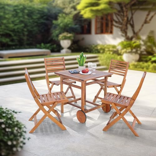 [en.casa] Set da Pranzo per Esterno in Legno di Acacia Oliato Tavolo con Piano Quadrato Ribaltabile e 4 Sedie Pieghevoli Mobili da Giardino Salvaspazio