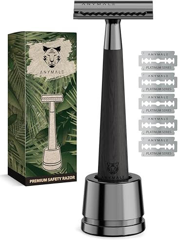 Midnight Rasoir de sécurité en bois d'érable avec support et 5 lames ASTRA Rasoir Zero Waste pour homme et femme
