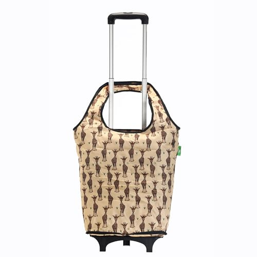 Eco Chic lätt hopfällbar shoppingvagn med avtagbar tygväska för livsmedel (Giraffer beige)