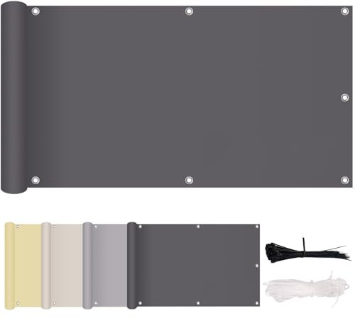 MENGH Balkon Sichtschutz Ohne Bohren Wind- und UV-Schutz,160g/m², Mit Montagezubehör, 100% Polyester, für Balkongeländer, Terrasse & Garten Anthrazit 85x450cm