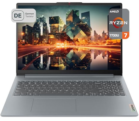 Lenovo IdeaPad Slim 3 Business Laptop, AMD Ryzen 7 7730U, 16 GB DDR4 RAM, 2 TB PCIe SSD, 16 WUXGA Anti-Glare Display, AMD Radeon Grafikkarte, QWERTZ Tastatur, Windows 11 Pro, Grau