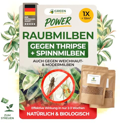 GREEN GUARDIA Power Raubmilben Mix – Streuware 1 Mix mit 2 Beuteln gegen Thripse & Spinnmilben – Effektive biologische Schädlingsbekämpfung für bis zu 10m²