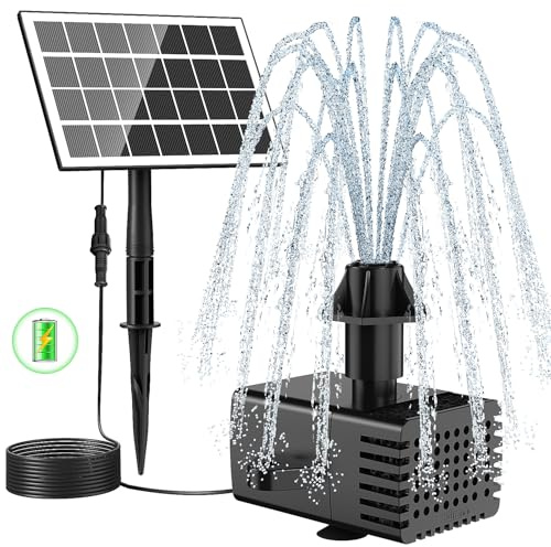 Jutai Solar Fountain Kit Works in Shade Glass,3.5W Solar Water Pump with 2000mAH Battery, Solar Bird Bath Fountain with Sucker and Stake for Garden, Outdoor, Water Feature-16.4ft Power Cord,7 Nozzles