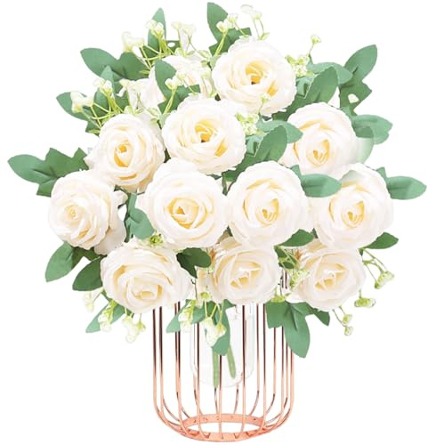 astylishome 4313 Kunstblumen, weiße Rose, Kunstrosen, Seidenblumen, Kunstblumen, Kunststiel, blühende Rose, Brautsträuße für Hochzeit, Zuhause, Geburtstag, Party, Arrangement, Gartendekoration