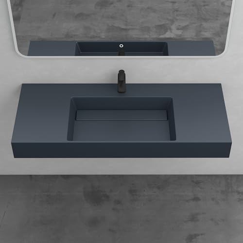 Mai & Mai Lavabo Baño Antracita 120 cm, 2 Orificios para Grifo, Col12 | Lavabo Rectangular de Mármol Fundido, Instalación Sobre Encimera o Mural, Acabado Mate y Sin Rebosadero