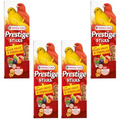 Versele-Laga Prestige Sticks Canarios Frutas Mixtas & Diente de León | Paquete de 4 | 4 x 60 g | Snack para Canarios | Sin conservantes, colorantes ni Aromas sintéticos