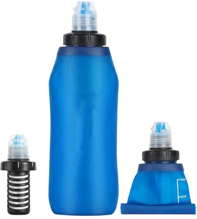 Bouteille filtrante pliable – Piston sport portable, bouteille de détergent léger | Filtration d'eau de secours durable, eau filtrante extérieure pour le camping – Utilisation sur les sentiers de