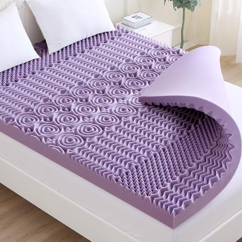 King Size Mattress Topper 3 Inch Gel Infused Egg Crate Foam Lavender Cooling Pad CertiPUR US Certified 7 Zone Design 76×80