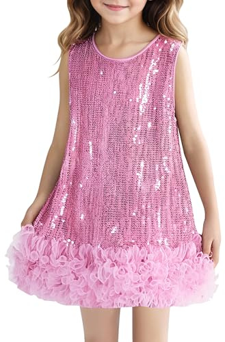 SEAUR Småbarn flicka klänning paljetter festklänning ärmlös sommarklänning prinsessa tutu klänningar barn 90–130 cm, ROSA, 100