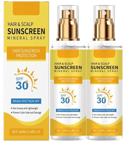 Hair and Scalp Sunscreen Spray SPF 30, Hair & Scalp Sun Protection Spray, Sun Protection, Prevents Color Fade & Dryness, Non-Greasy & Lightweight for Hiking/Beach/Running (2)