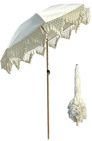 XQJLBZA 200 CM Gartenschirm mit Fransen, Neigung, UV-Beständig, 8 Stabile Streben, Tragbarer Strandschirm, Runder Terrassenschirm für den Außenbereich, für Balkon, Hof, Pool