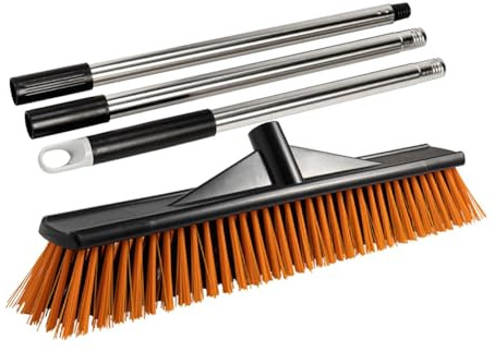 Msiud 42cm Cepillo Exterior, Escoba de Calle con Mango Extensible (139cm) Escoba Estable el Hogar Exteriores Industrial Barrendero para JardíN Cesped Artificial Terraza Garaje Patio