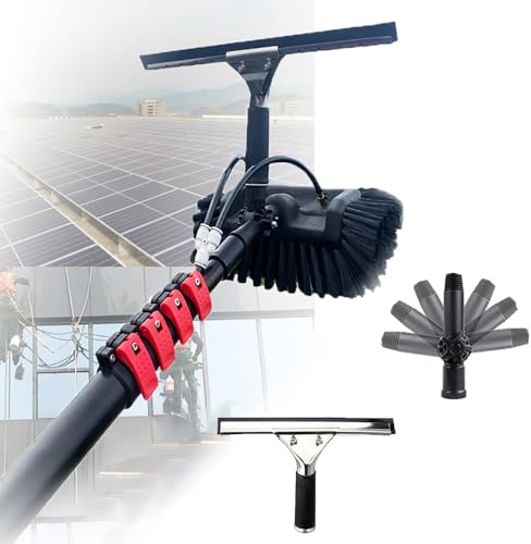 EpyGnom Asta per la Pulizia dei Vetri con Pannello Solare Asta di Lavaggio Estensibile Spazzola Girevole Ad Acqua Tergicristallo con Tubo Flessibile 20 M Pulizia dei Vetri 10.8m/36FT