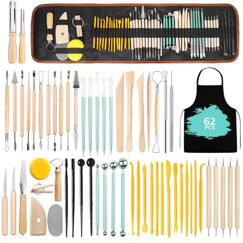 AMCHLEL Modellierwerkzeug,62 Stück Ton Werkzeug,Carving Tools Clay Keramik Sculpting Ton Werkzeug mit eine Aufbewahrungstasche,für Modellbau,Skulptur,Töpfer Künstler
