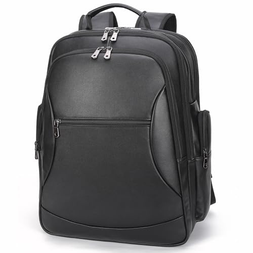TIDING Genuine Leather Backpack for Men Large Capacity 17.3 Inch Laptop Bag Black Waterproof Business Work Travel Daypack