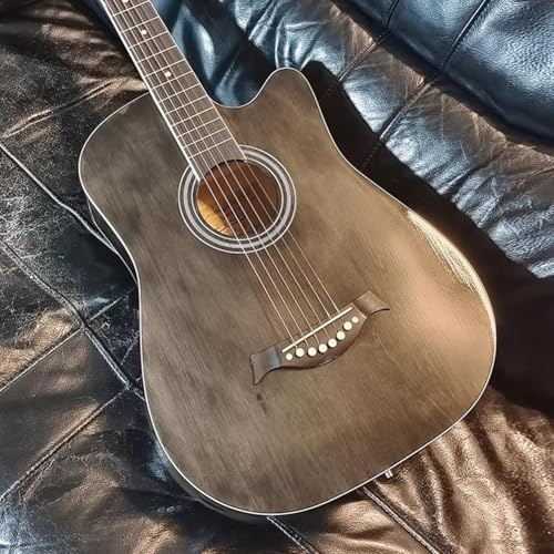 HEFJIAYCIQ Stahlsaiten-Akustikgitarren-Bausatz, Ganz Aus Holz Gefertigte, Glänzende Guitarra Acustica, Mit Hochwertigem Zubehörset Und Gigbag,Grau,41in