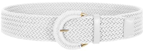 VONMELLI Rattan-Flechtgürtel für Damen Breiter Gürtel Damen füR Kleider Modischer Geflochtener TaillengüRtel Stroh-Raffia-Boho-GüRtel Weiß S füR Jeans