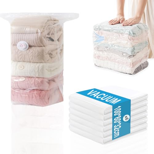 Vakuumbeutel für Kleidung Würfel,6 Pack Kleider Vakuumbeutel,100x80x32cm Extra Große Vakuum Aufbewahrungsbeutel,Vacuum Bags,Vakuumierbeutel für Bettdecken Decken Bettwäsche
