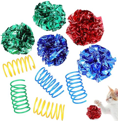 Healifty Lot de 10 Set de Jouets pour Chat D’intérieur avec Balles Bruissantes Colorées et Jouets à Ressorts Aléatoires Plastique Léger pour Chatons et Chats Adultes
