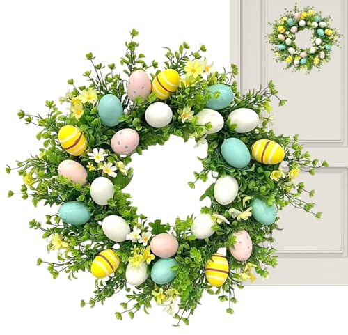 Osterkranz 50 cm Frühlingskranz mit Ostereiern Osterkranz Tür Türkranz Ostern Dekokranz mit Eiern Künstliche Eier Kränze für Tür Wand Fensterdeko Frühling Deko