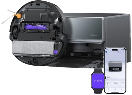 NARWAL Flow 2 Saugroboter mit Kompaktstation, Saug- und Wischroboter, FlowWash-Wischsystem mit 60 °C Heißwasser, 31.000 Pa Saugkraft, CarpetFocus™-Technologie, 100 °C Moppwäsche