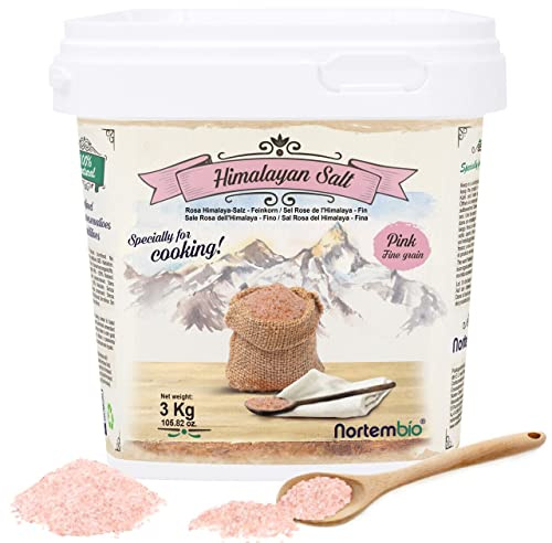 Nortembio Sal Rosa del Himalaya 3 kg Grano Fino (0,5-1,5 mm) Origen Pakistán Sal Mineral Natural sin Refinar para Uso Culinario. Gratis eBook con Recetas!