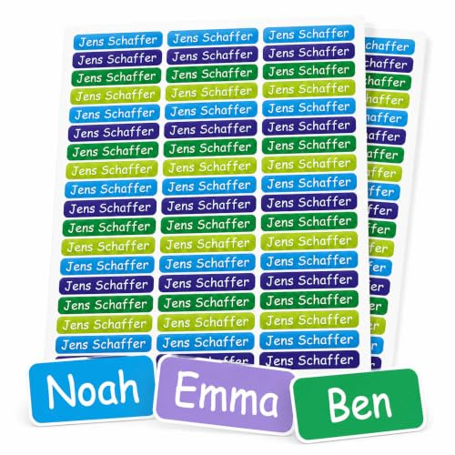 INDIGOS UG - Namensaufkleber Kinder Schule - 54 Namensschilder selbstklebend Mini - blau - 40x6mm - Aufkleber selbst gestalten - personalisiert mit Wunschtext - für Kindergarten, Sport