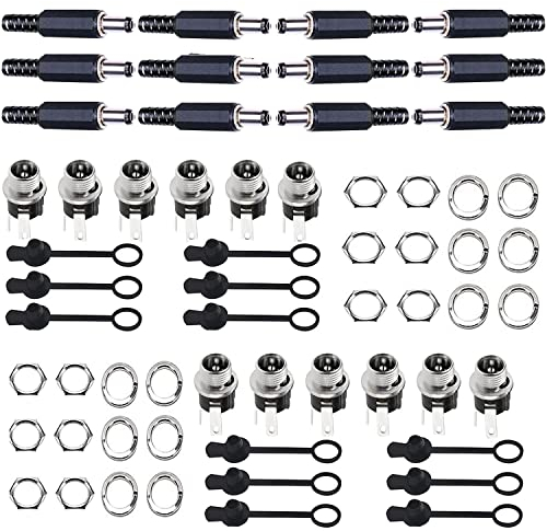RUNCCI-YUN12 Pcs 2.5mm x 5.5 mm Alimentazione DC Spina Maschio Jack Socket/12 Pcs Kit di Montaggio Pannello DC connettore Femmina Adattatore DIY connettore con 12 Cappucci Impermeabile,