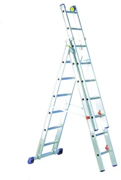 Svelt Scala Professionale in Alluminio 3 Tronchi Serie Deluxe – Posizione Doppia, Zoppa e a Muro – Stabilizzatore Regolabile, Pioli Inclinati, Dispositivo Antiribaltamento – 6+7+7 gradini