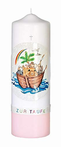 Taufkerzen Mädchen Arche Noah Rosa 25 x 8 cm mit Namensverzierung und Geschenkkarton