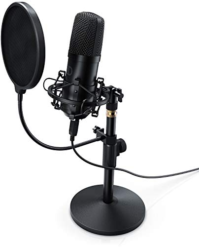 CSL - USB Kondensatormikrofon mit Tischstativ und Popschutz - Studiomikrofon - Microphone Podcast Set - Nierencharakteristik - Mikrofon für Gaming Livestream YouTube Videos an PC PS4