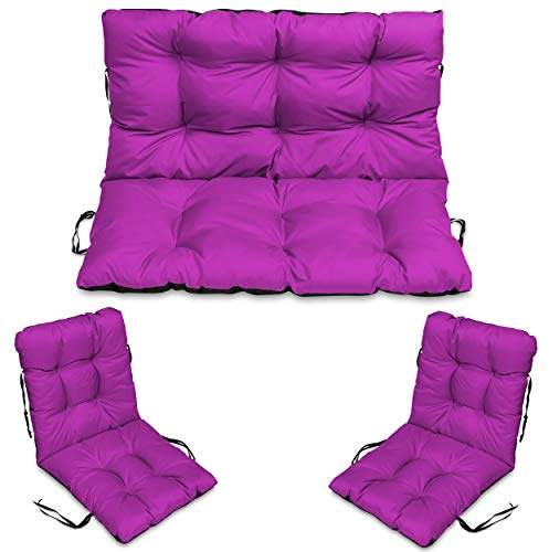 SuperKissen24. Coussin Dossier pour Banc de Jardin Canapé - 100x50 cm et Appui 100x60 + 2X 48x96 cm Coussin de Chaise Longue - Bain de Soleil - Intérieur/Extérieur - imperméable - Fuchsia