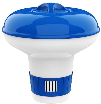 Housolution Dispensador de Cloro Flotante de 5 Pulgadas, Flotador Ajustable para Tableta de Lanzamiento de Gran Capacidad para Piscinas de Interior y Exterior SPA, Azul y Blanco