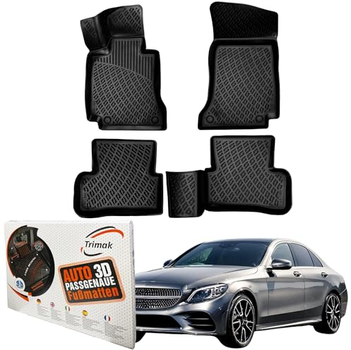 Trimak Passgenau 3D Fussmatten Auto Kompatibel mit Mercedes C Klasse W205 2014-2021 Auto Zubehör 1. und 2. Reihe Gummimatten Autos TPE Allwetter Geruchlos rutschfest Vorne & Hinten Schwarz