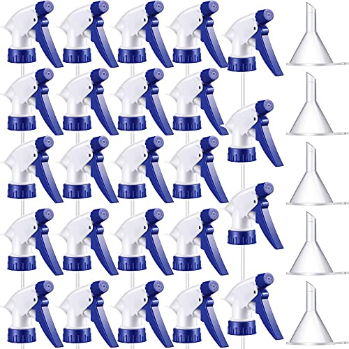 24 pulverizadores de gatillo, regalo para el día de la madre, cabezal rociador de botella de repuesto y 5 mini embudos transparentes para suministros de limpieza de oficina en casa, se adapta a